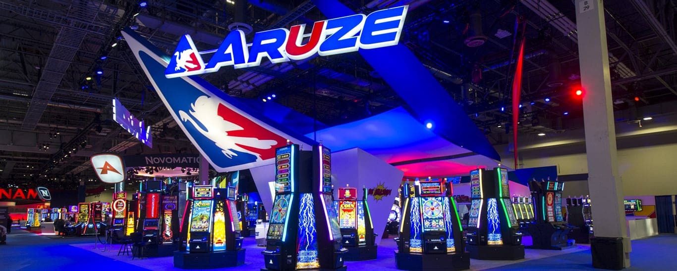 Aruze gaming machines at trade show.